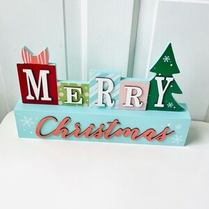 Festive Retro 'Merry Christmas' Holiday Wood Block Decor